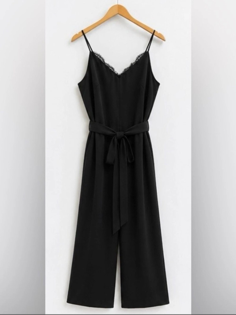 L’AGENCE Dia 100% Silk Lace Trim Camisole Wide Leg Jumpsuit in Black - Size 4 - Picture 9 of 9